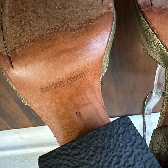 RACHEL COMEY Coppa Heeled Sandals Open Toe in Distressed Metallic Gold - Picture 10 of 11